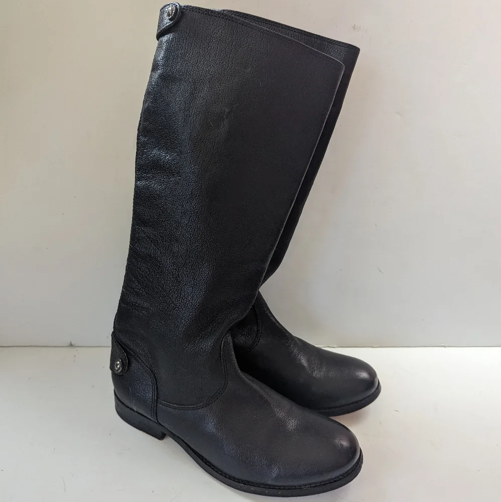 Frye Boots Women's 5.5 B Tall Black Leather back Zipper Low Heel